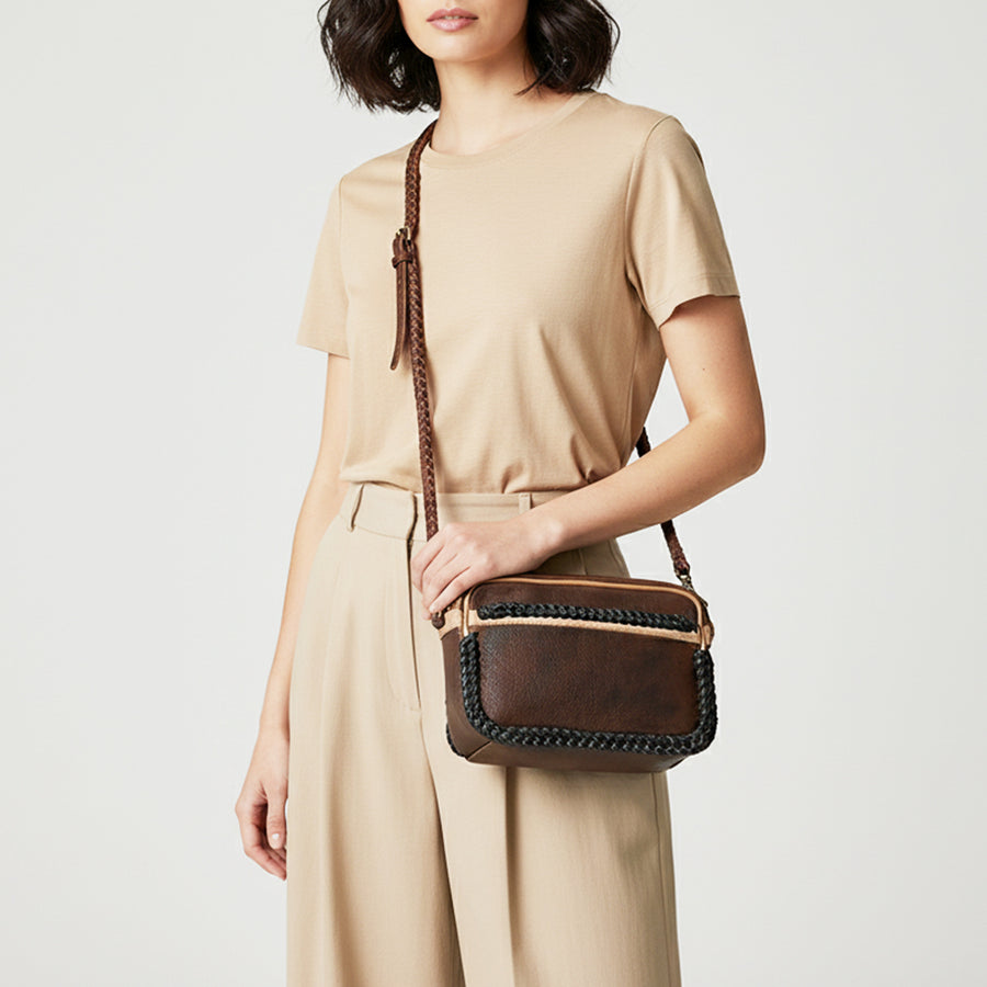 American Darling Small Cross body Bag Western Genuine Leather Handcrafted Purse with Braided Detail and YKK Zipper