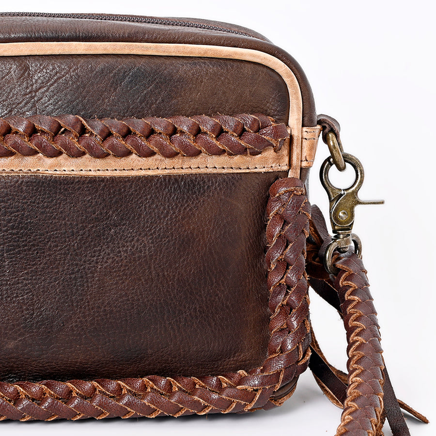 American Darling Small Cross body Bag Western Genuine Leather Handcrafted Purse with Braided Detail and YKK Zipper