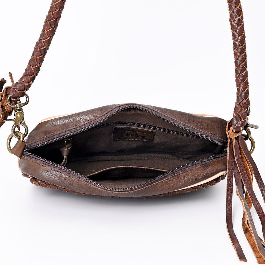 American Darling Small Cross body Bag Western Genuine Leather Handcrafted Purse with Braided Detail and YKK Zipper