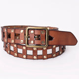 American Darling Beautifully Brown American Genuine Full Grain Leather Belt Men and Women Western Belt with Removable Buckle