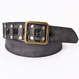 American Darling Beautifully Black American Genuine Full Grain Leather Belt Men and Women Western Belt with Removable Buckle