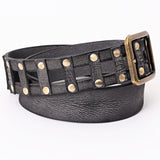 American Darling Beautifully Black American Genuine Full Grain Leather Belt Men and Women Western Belt with Removable Buckle