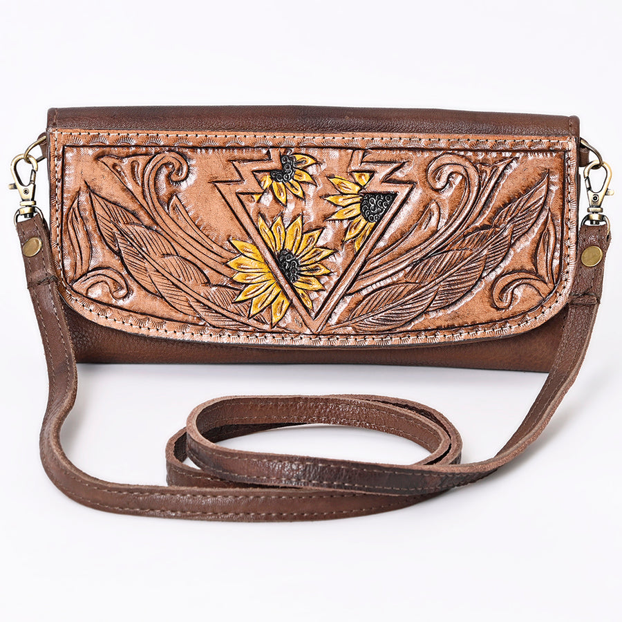 American Darling Wallet Hand Tooled Leather Clutch Vegetable Tanned Western Accessory 4in x 8in