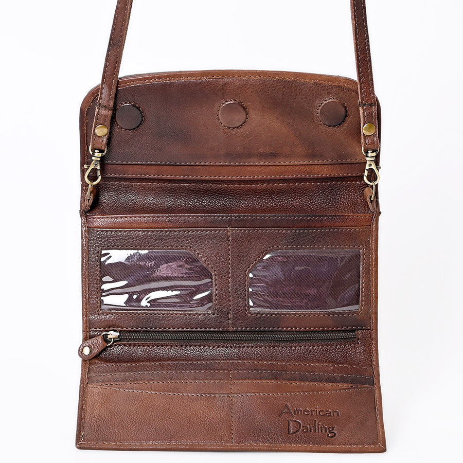 American Darling Wallet Hand Tooled Leather Clutch Vegetable Tanned Western Accessory 4in x 8in