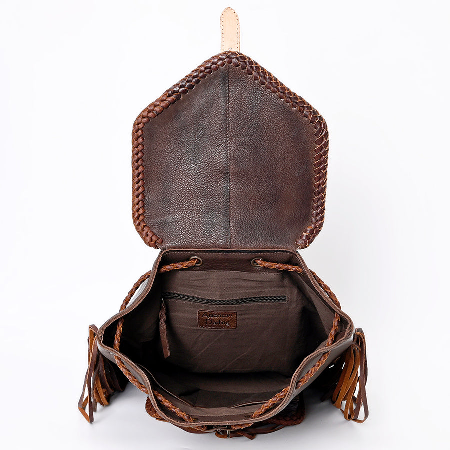 American Darling Backpack Western Genuine Leather Handcrafted Rucksack with Braided Detail and Drawstring Closure
