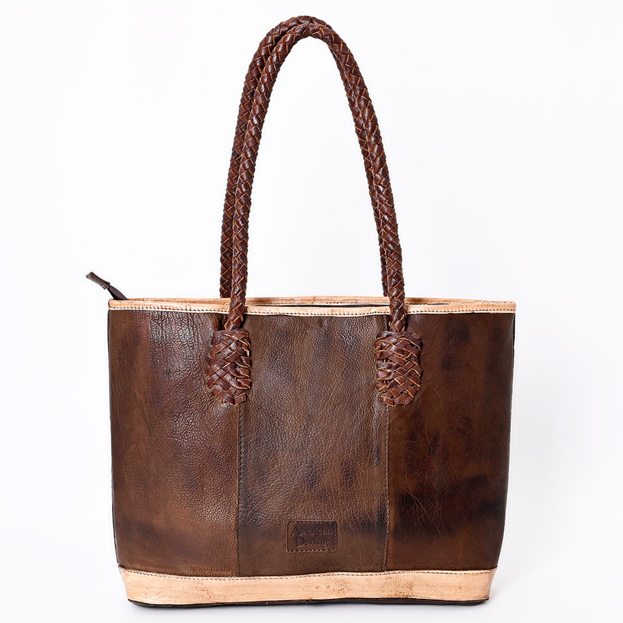American Darling Tote Bag Western Genuine Leather Handcrafted Large Purse with Fringes, Turquoise & Braided Detail