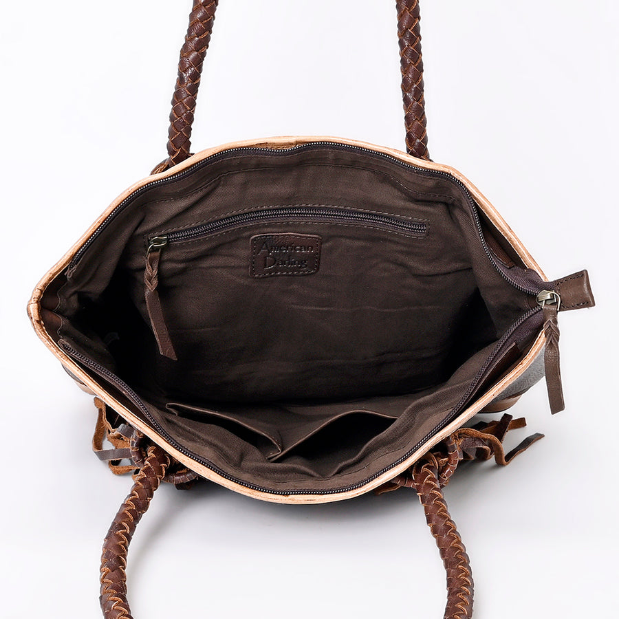 American Darling Tote Bag Western Genuine Leather Handcrafted Large Purse with Fringes, Turquoise & Braided Detail