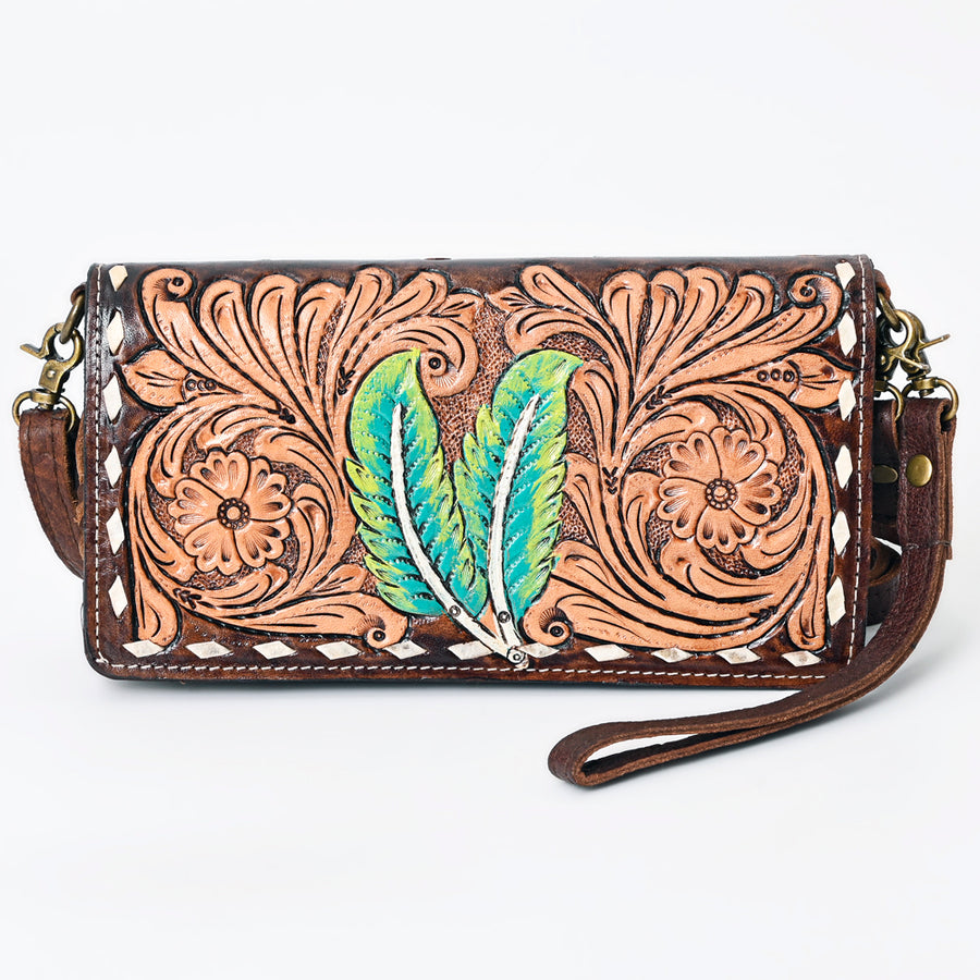American Darling Organiser Bag, Hand Painted Western Leather, Vegetable Tanned Full Grain, 4in (H) X 8in (W) X 1.5in (D)