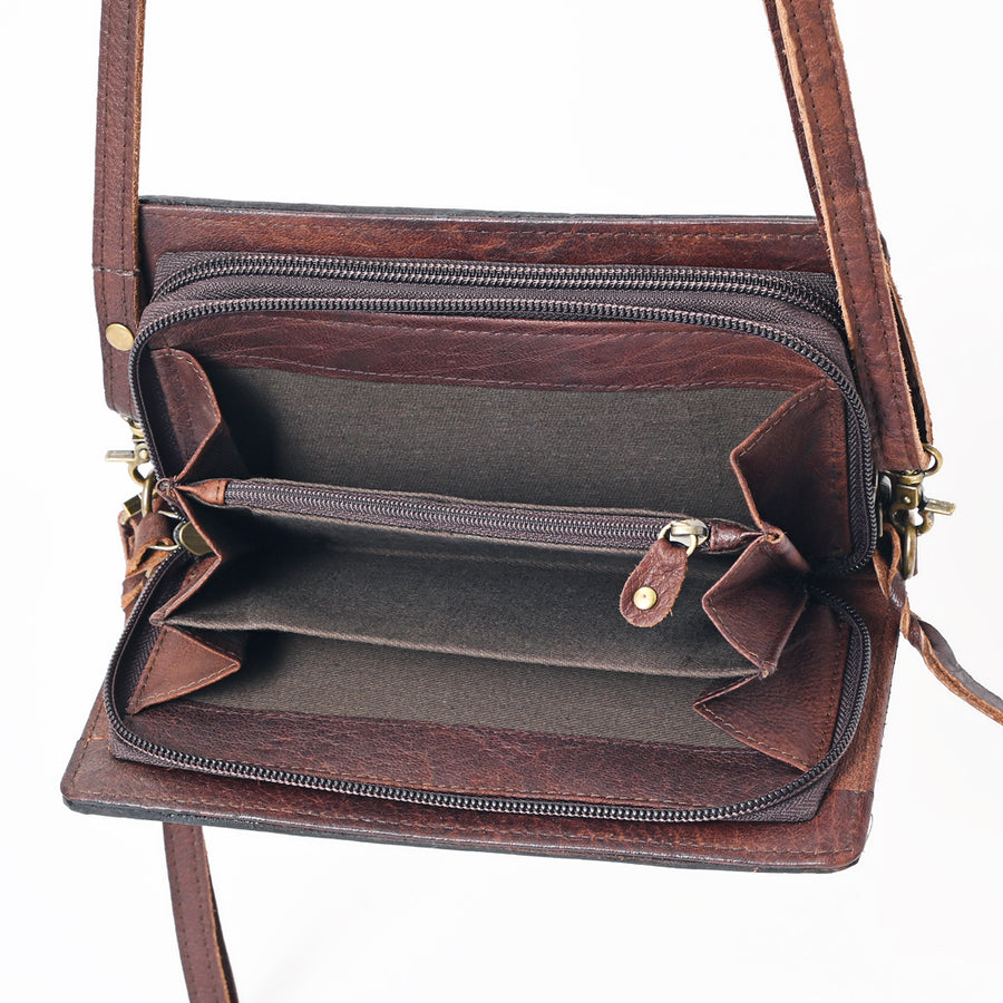 American Darling Organiser Bag, Hand Painted Western Leather, Vegetable Tanned Full Grain, 4in (H) X 8in (W) X 1.5in (D)