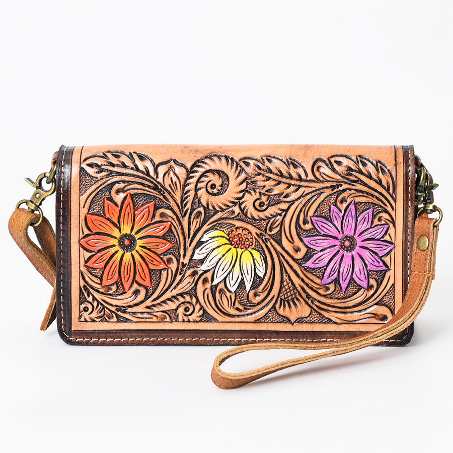 American Darling Organiser Bag, Hand Painted Western Leather, Vegetable Tanned Full Grain, 4in (H) X 8in (W) X 1.5in (D)