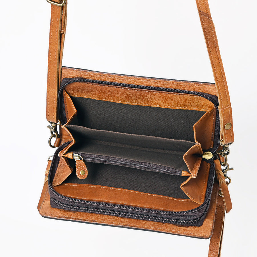 American Darling Organiser Bag, Hand Painted Western Leather, Vegetable Tanned Full Grain, 4in (H) X 8in (W) X 1.5in (D)