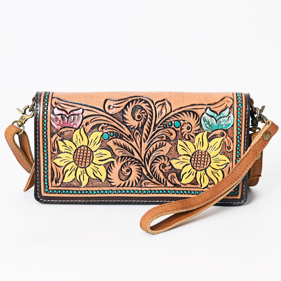 American Darling Organiser Bag, Hand Painted Western Leather, Vegetable Tanned Full Grain, 4in (H) X 8in (W) X 1.5in (D)