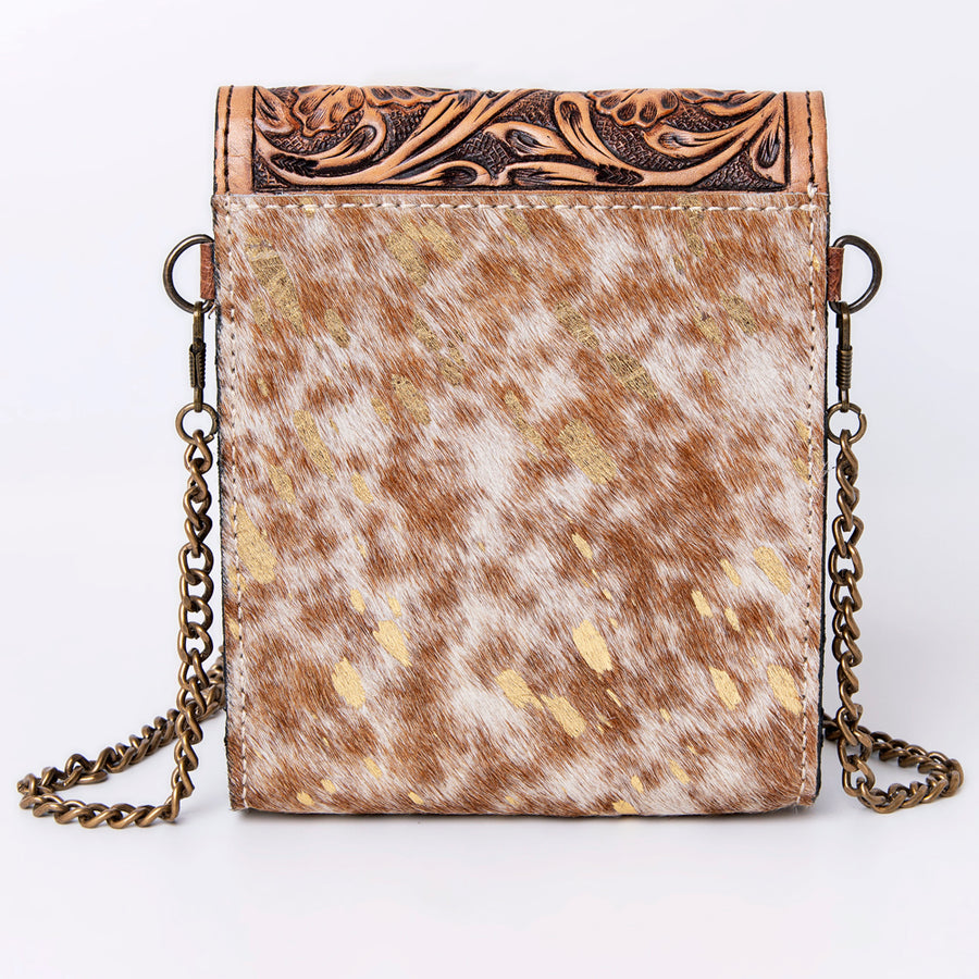 American Darling Small Cross body Bag Western Leather Hair-On Cowhide Hand Tooled Floral Turquoise Concho 5.5x5