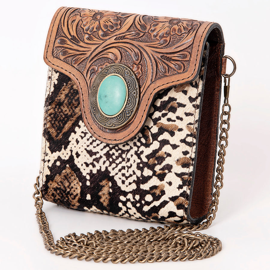 American Darling Western Small Cross body Bag Hair-On Cowhide with Hand Tooled Floral - Hilason