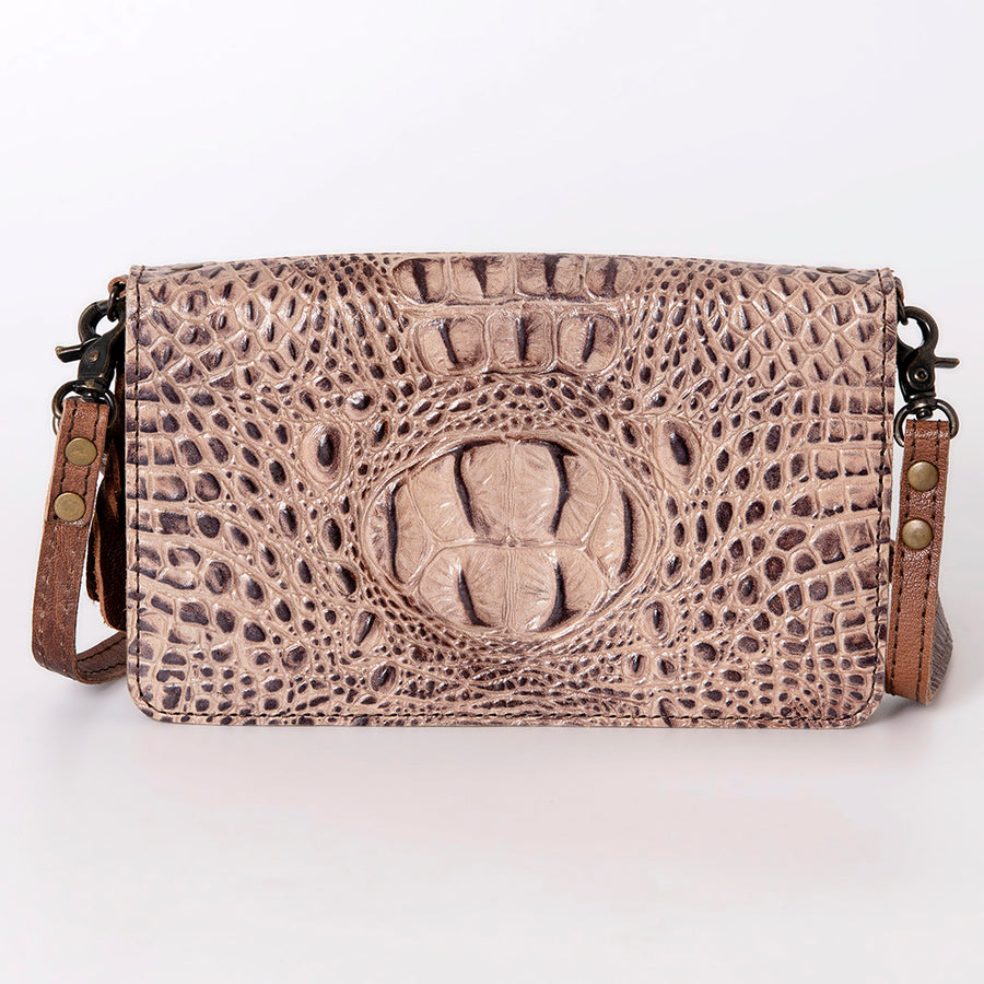 American Darling Organiser Bag Handcrafted from Crocodile Embossed Genuine Leather with YKK Zipper and Detachable Strap