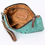 American Darling Wristlet Bag for Women, Crocodile Embossed Full Grain Leather Western Clutch with YKK Zipper & Wrist Strap
