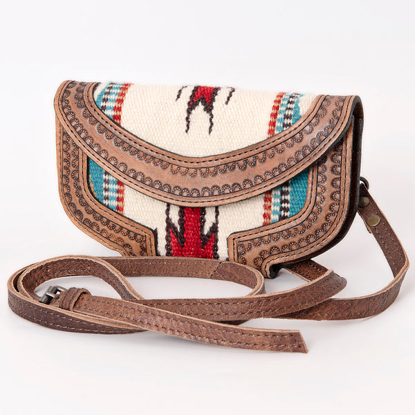 American Darling Western Leather Wallet Hand Bag with Woven Saddle Blanket - Uhorse