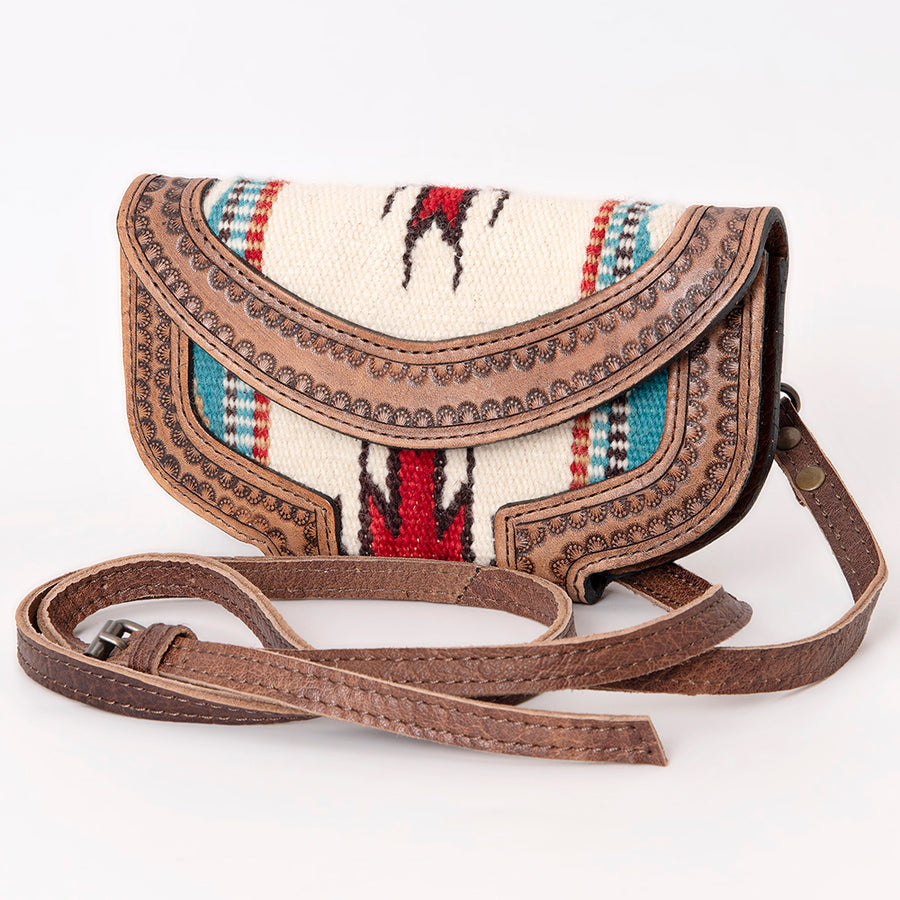 American Darling Western Leather Wallet Hand Bag with Woven Saddle Blanket - Uhorse