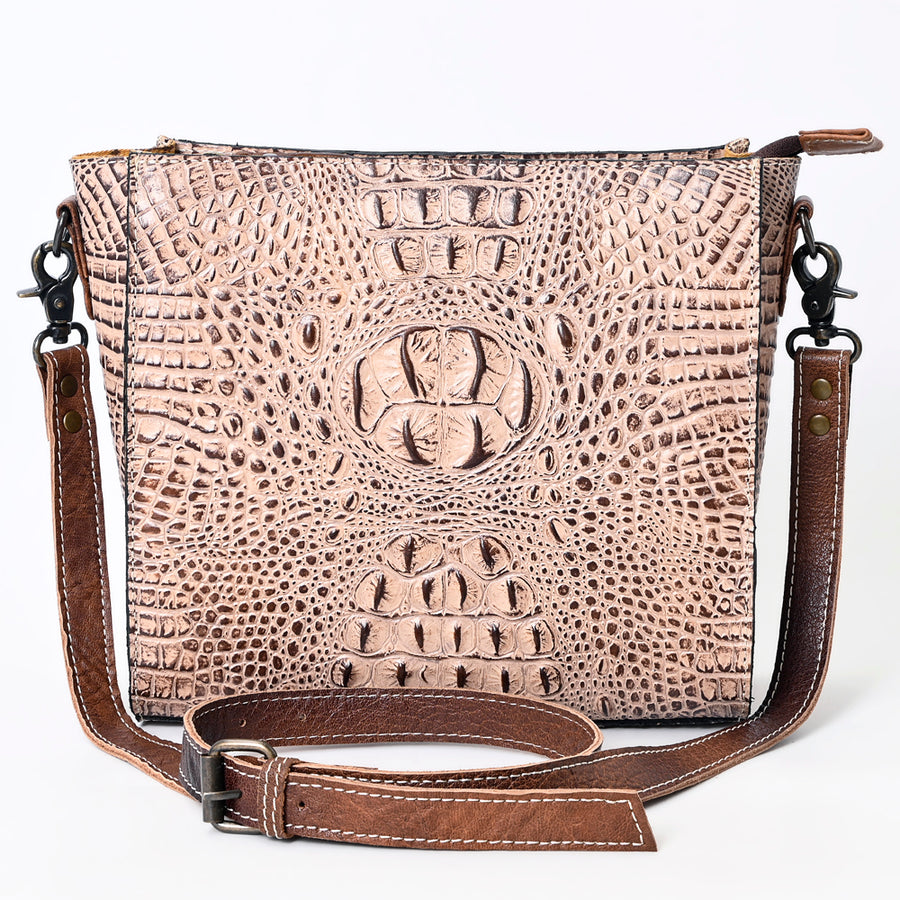 American Darling Western Leather Large Cross body Bag, Crocodile Embossed Full Grain Genuine Leather, Eco-Friendly Purse