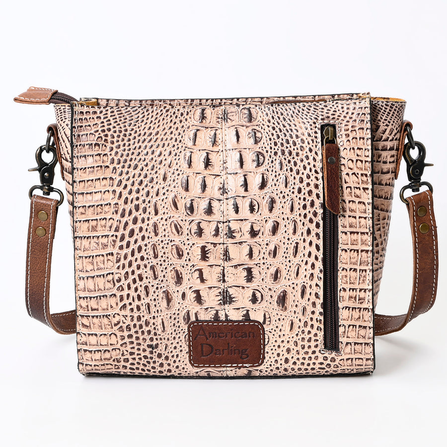 American Darling Western Leather Large Cross body Bag, Crocodile Embossed Full Grain Genuine Leather, Eco-Friendly Purse