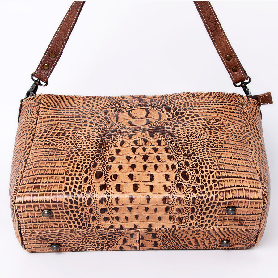 American Darling Western Messenger Bag, Crocodile Embossed Full Grain Genuine Leather, Eco-Friendly Handcrafted Satchel