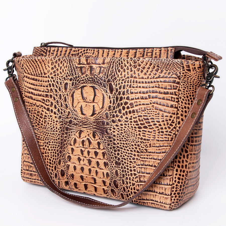 American Darling Crocodile Embossed Western Leather Messenger Bag - Uhorse