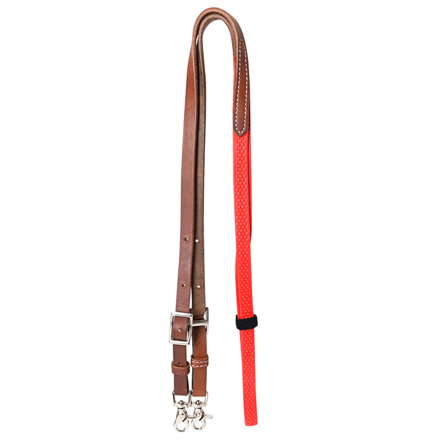 8 Ft Hilason Horse Western Leather Rubber Grip Barrel Roper Reins Brown / Red - Uhorse