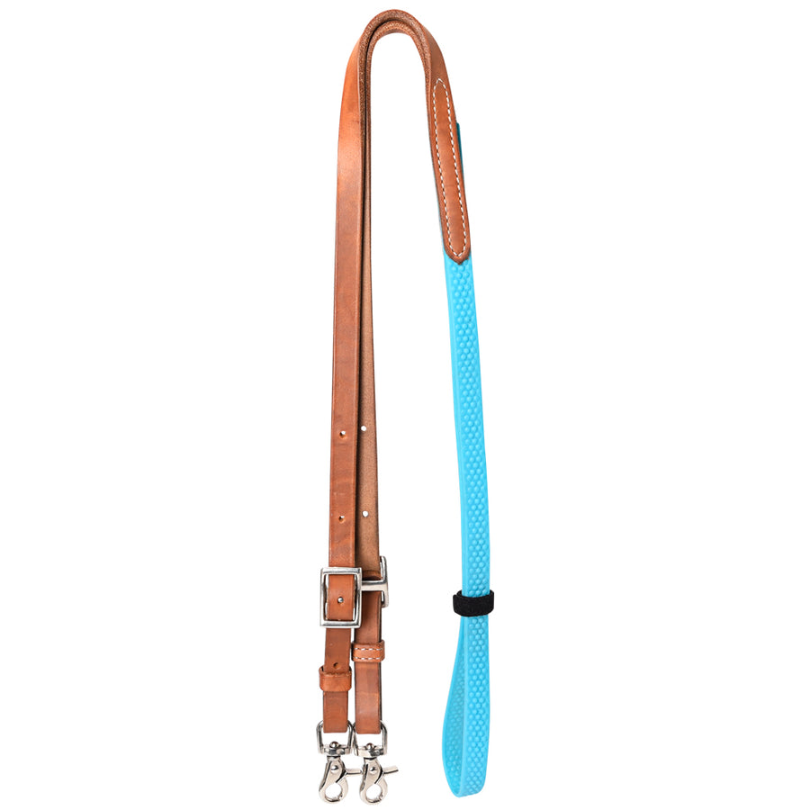 8 Ft Hilason Horse Western Leather Rubber Grip Barrel Roper Reins Tan / Turquoise - Uhorse
