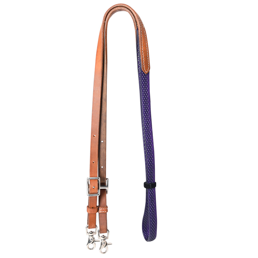 8 Ft Hilason Horse Western Leather Rubber Grip Barrel Roper Reins Tan / Purple - Uhorse