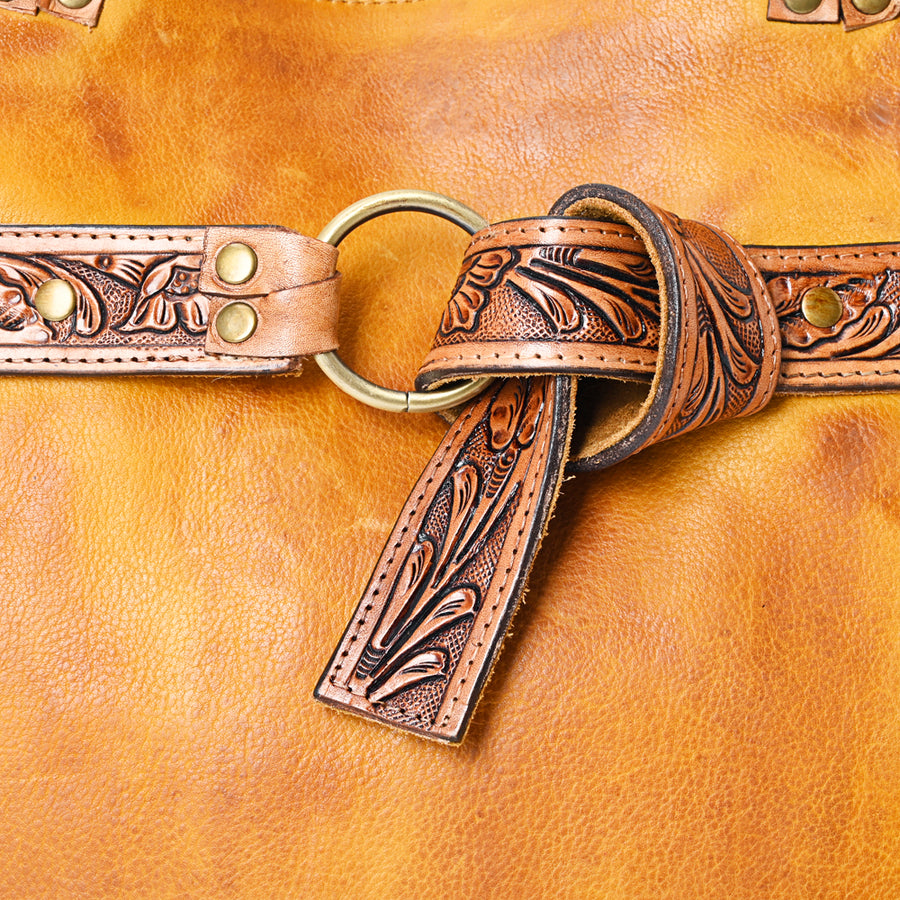 American Darling Tote Bag Western Hand Tooled Floral Carved Genuine Leather Handcrafted Bag with Tassels and YKK Zipper