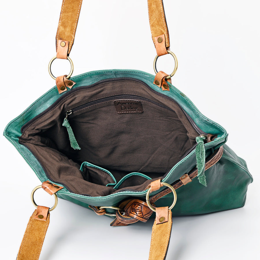 American Darling Tote Bag Western Hand Tooled Floral Carved Genuine Leather Handcrafted Bag with Tassels and YKK Zipper