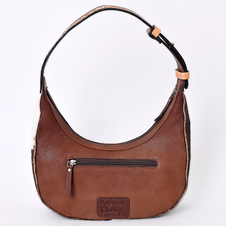 American Darling Hair-On Cowhide Hobo Bag, Genuine Leather Western Shoulder Bag with Tooled Strap and Spacious Interior