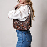 American Darling Hair-On Cowhide Hobo Bag, Genuine Leather Western Shoulder Bag with Tooled Strap and Spacious Interior