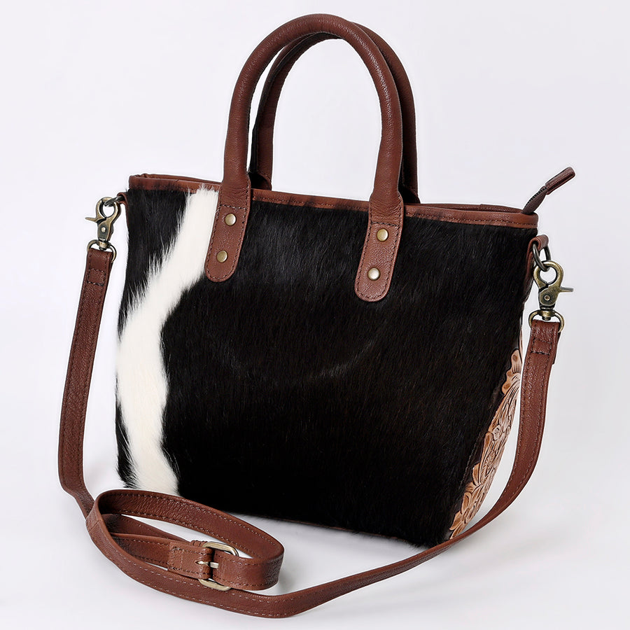 western leather tote bag with genuine leather and hair-on cowhide by American Darling