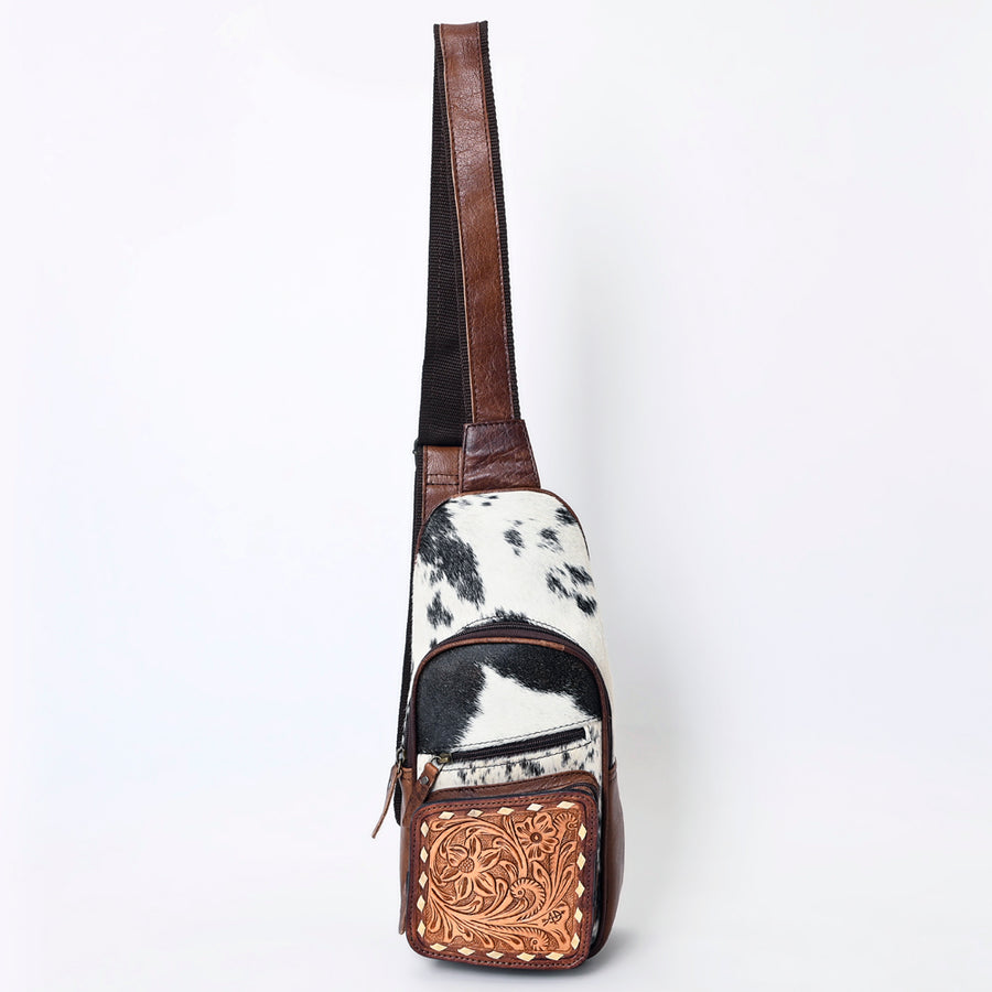 American Darling Western Crossbody Bag – Hair-On Cowhide, Genuine Leather, Hand-Tooled Floral, Adjustable Strap, Everyday Carry