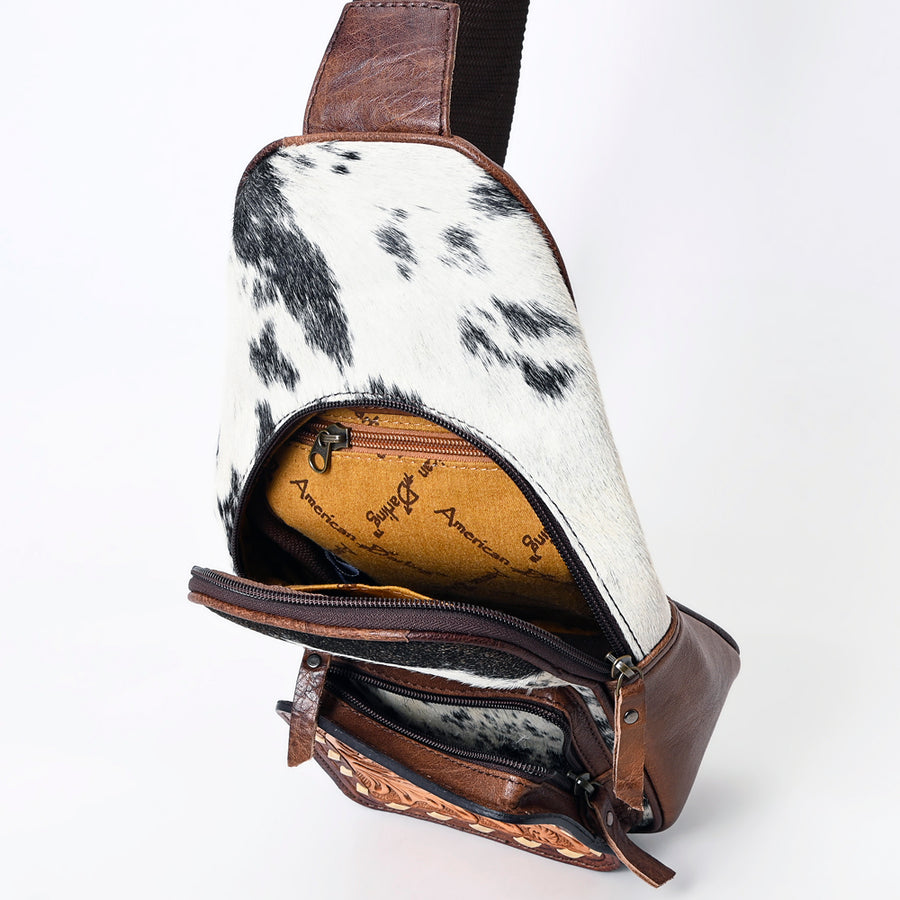 American Darling Western Crossbody Bag – Hair-On Cowhide, Genuine Leather, Hand-Tooled Floral, Adjustable Strap, Everyday Carry