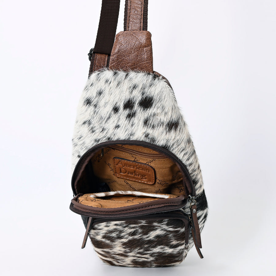 American Darling Western Crossbody Bag – Hair-On Cowhide, Genuine Leather, Hand-Tooled Floral, Adjustable Strap, Everyday Carry