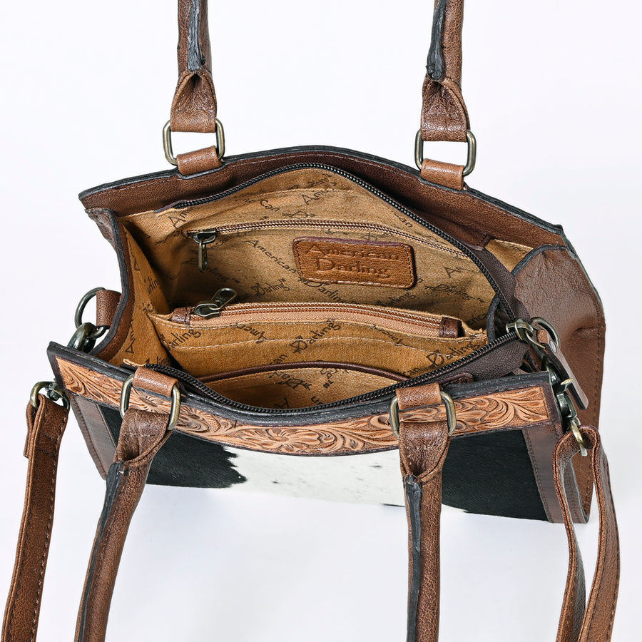 American Darling Western Tote Bag with Hair-On Cowhide, Hand-Tooled Floral Leather, Premium Craftsmanship & Everyday Carry Design