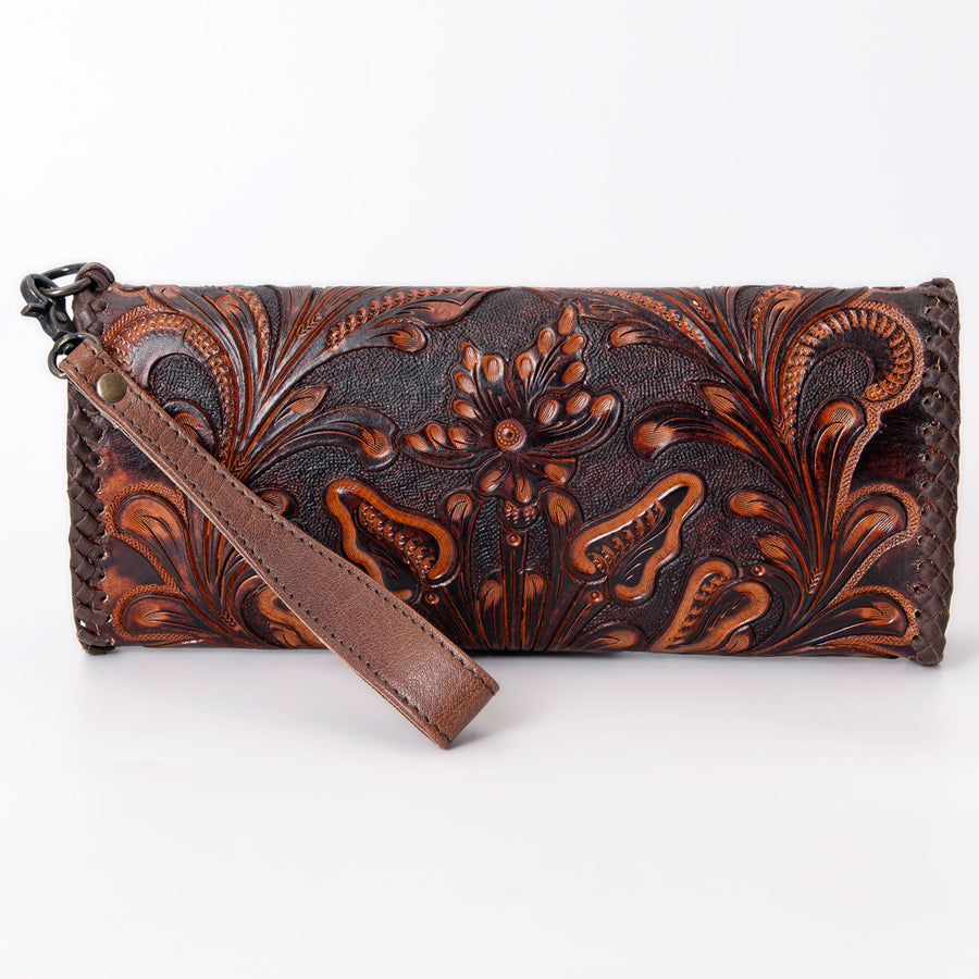 American Darling Hand-Tooled Leather Wallet Handbag – Genuine Leather, Floral Carved Design, Premium Western Women’s Clutch