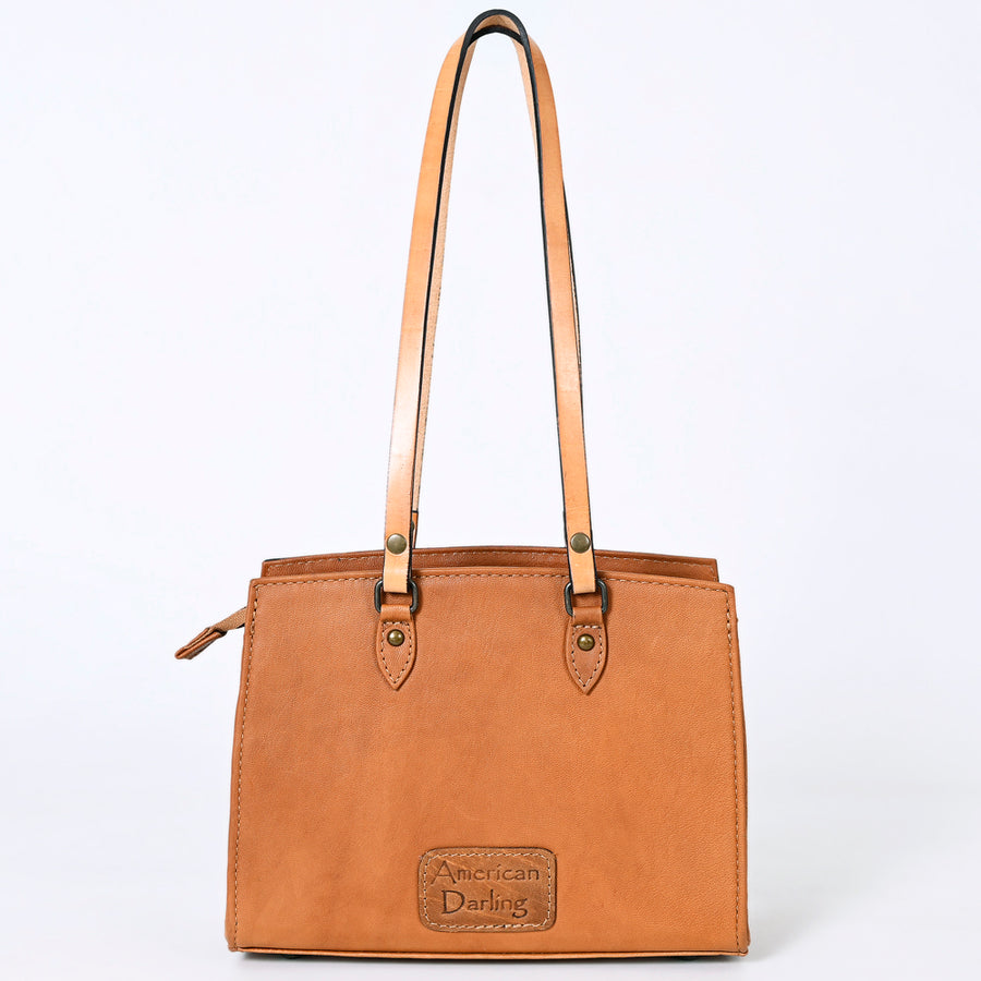 American Darling Western Tote Bag – Genuine Leather Hair-On Cowhide with Hand-Tooled Floral Detailing – Premium Designer