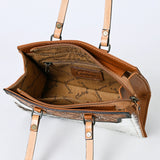 American Darling Western Tote Bag – Genuine Leather Hair-On Cowhide with Hand-Tooled Floral Detailing – Premium Designer