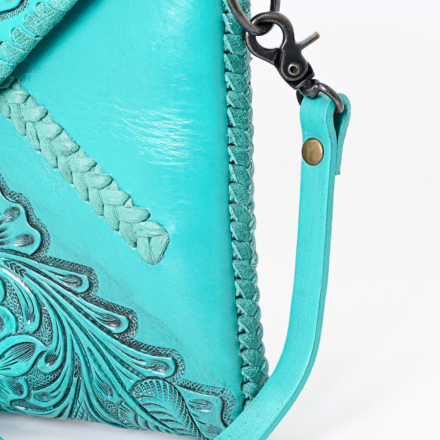 American Darling Hand-Tooled Genuine Leather Envelope Bag – Floral Carved Western Crossbody with Strap for Everyday Carry