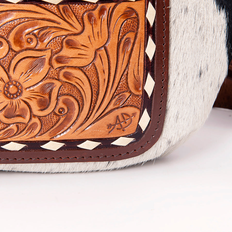 American Darling Hair-On Cowhide Fanny Pack – Genuine Leather Hand-Tooled Western Belt Bag with Adjustable Strap for Everyday and Travel Use