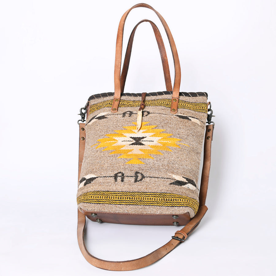 American Darling Hand-Woven Saddle Blanket Tote Bag – Genuine Leather Western Carryall with Handles and Strap for Everyday Use and Travel