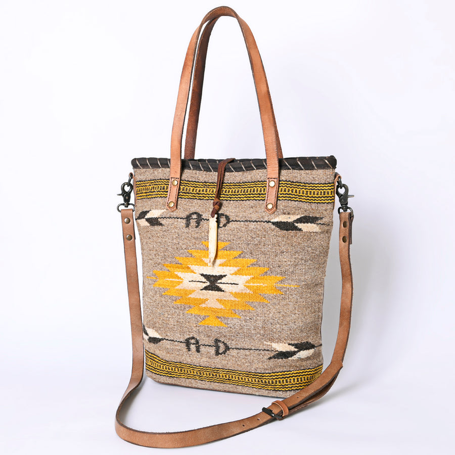 American Darling Hand-Woven Saddle Blanket Western Tote Bag - Genuine Leather Artisan Carryall - Uhorse