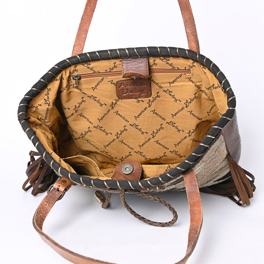 American Darling Hand-Woven Saddle Blanket Tote Bag – Genuine Leather Fringe Western Purse with Strap for Daily Use and Travel