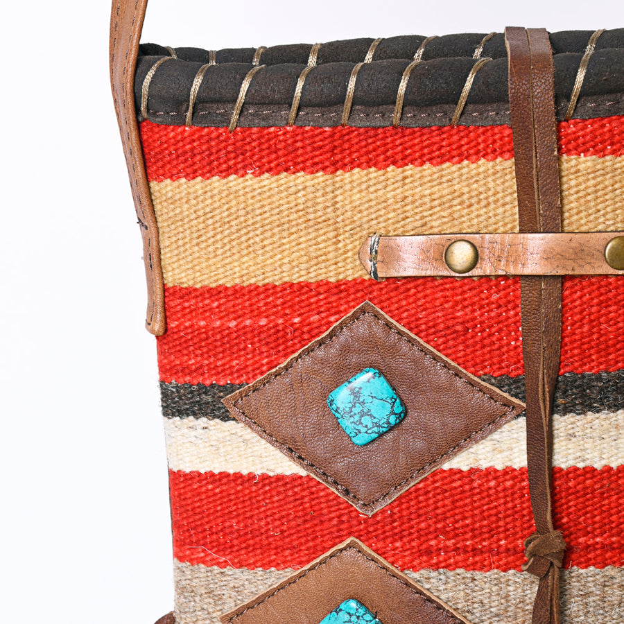 American Darling Western Leather Crossbody Bag with Fringe, Handwoven Saddle Blanket Panel, Adjustable Strap & Premium Genuine Leather