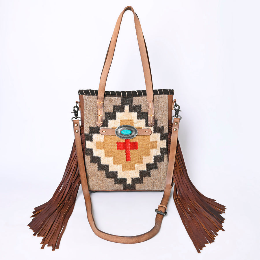 American Darling Western Leather Tote Bag with Fringe, Native American Inspired Design, Genuine Leather, Premium Quality Handcrafted