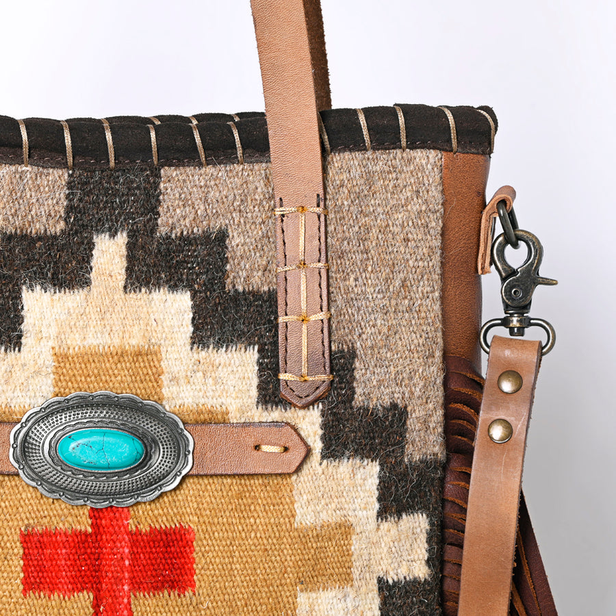 American Darling Western Leather Tote Bag with Fringe, Native American Inspired Design, Genuine Leather, Premium Quality Handcrafted