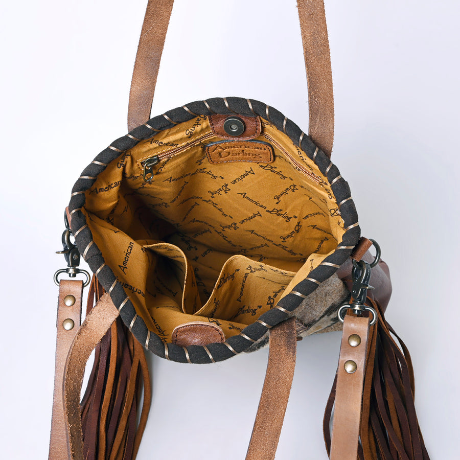 American Darling Western Leather Tote Bag with Fringe, Native American Inspired Design, Genuine Leather, Premium Quality Handcrafted